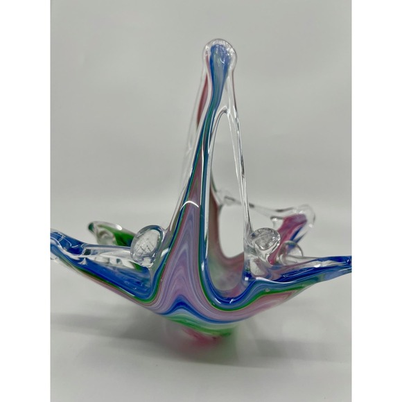 VNTG Murano Multi-Color Pastel Swirl Hand-Blown Art Glass Basket Bowl Easter - Picture 3 of 10